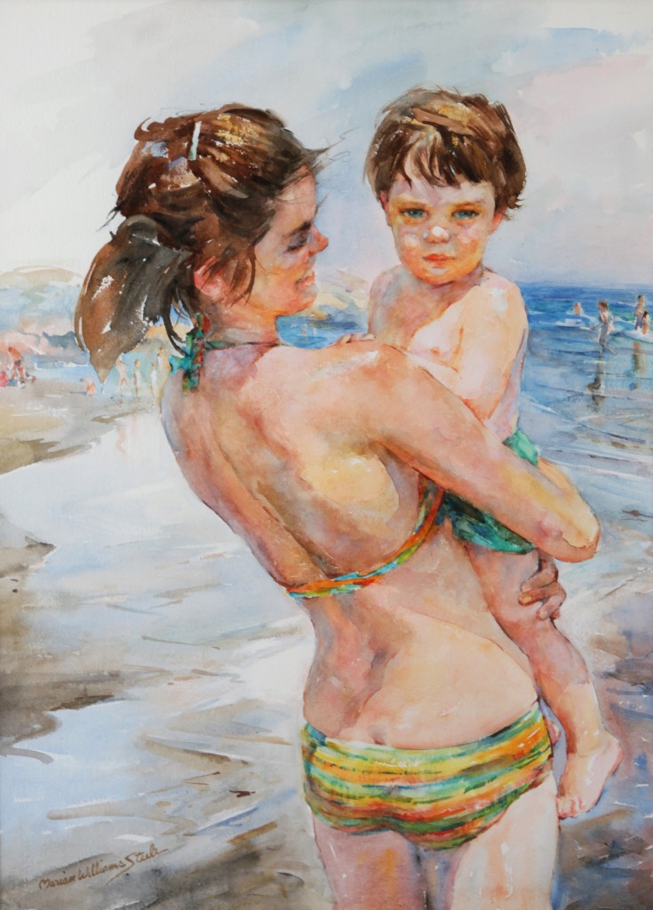 Subject: Watercolor painting entitled “Last Summer” ©1978 featuring Pam White & Banker White by the beach in Gloucester, MA. Artist: Marian Williams Steele Photographer: Banker White